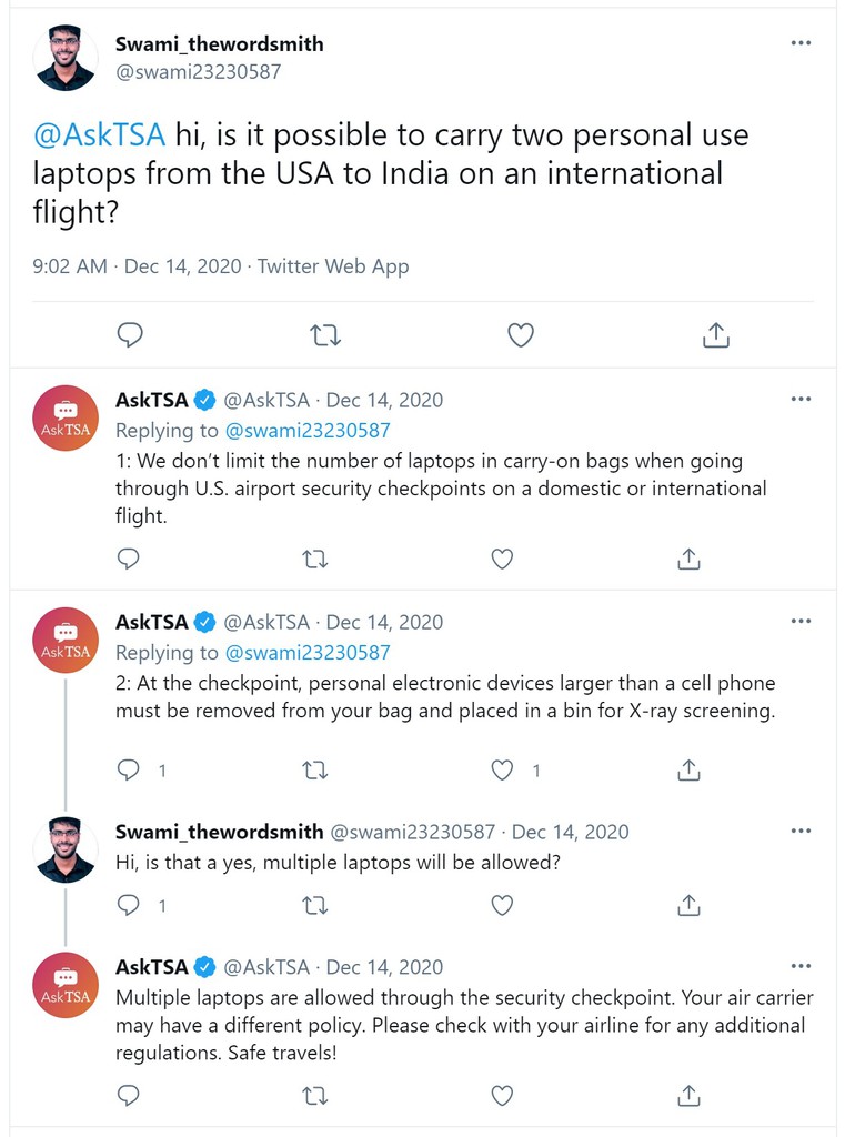 Can I carry 3 laptops on international flight to India?